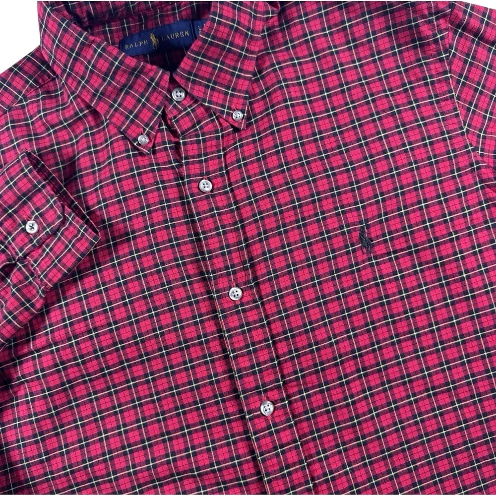 Polo Ralph Lauren‎ Button Down Shirt Men's L Red Black Plaid LS Brushed Cotton